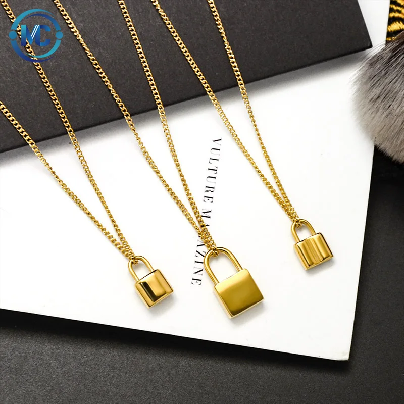 

2021 3 Design Fashion Lock Necklace 316L Stainless Steel Necklace 18K Gold Plated Clavicle Chain Necklaces Women, Gold,rose gold,silver