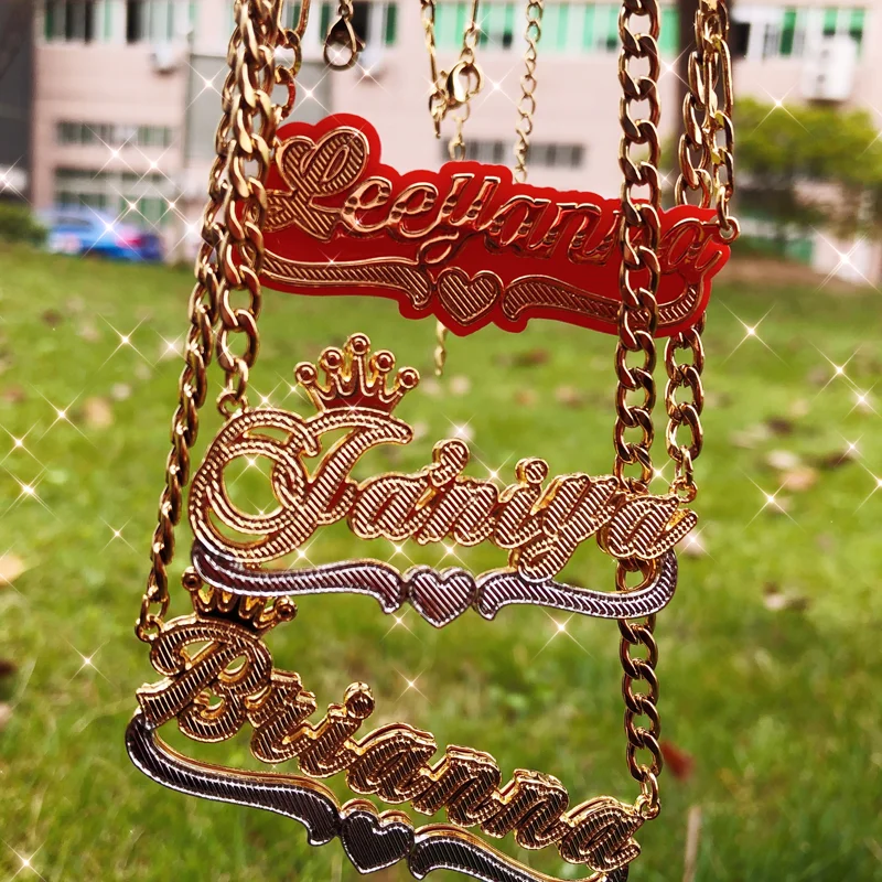 

2021 Women's Personalized Jewelry Brand Necklace Personalized and Customized Name Alphabetic Acrylic Plate Double Layer
