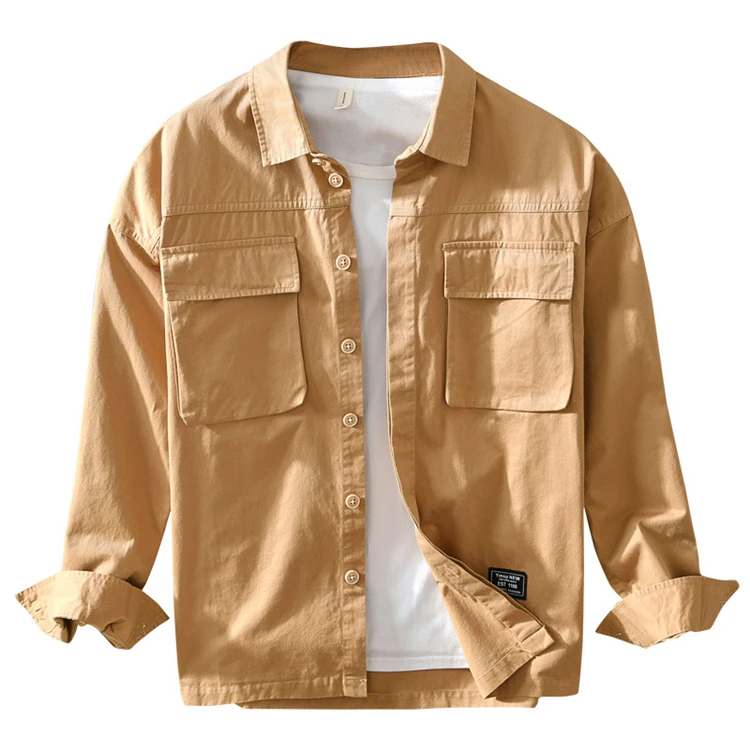 

2021 High quality men fashion shirt classic men long sleeve shirt 100% cotton turn down collar multi pocket casual shirt men