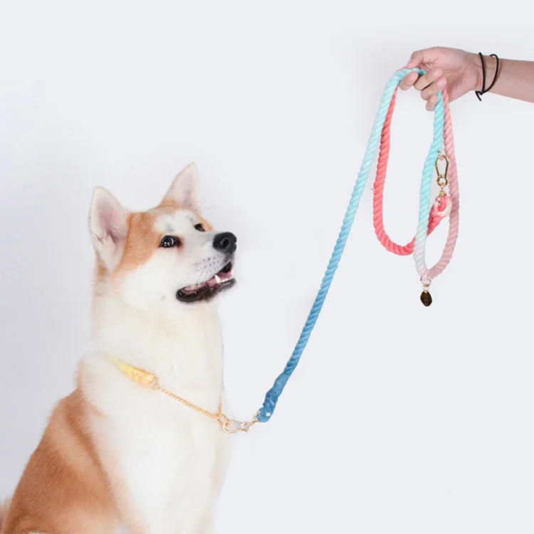 

Handmade Braided Cotton Ombre Rope Dog Leash Ombre Rope Dog Leash Heavy Duty Strong Durable Waist Leash and Collar, As picture