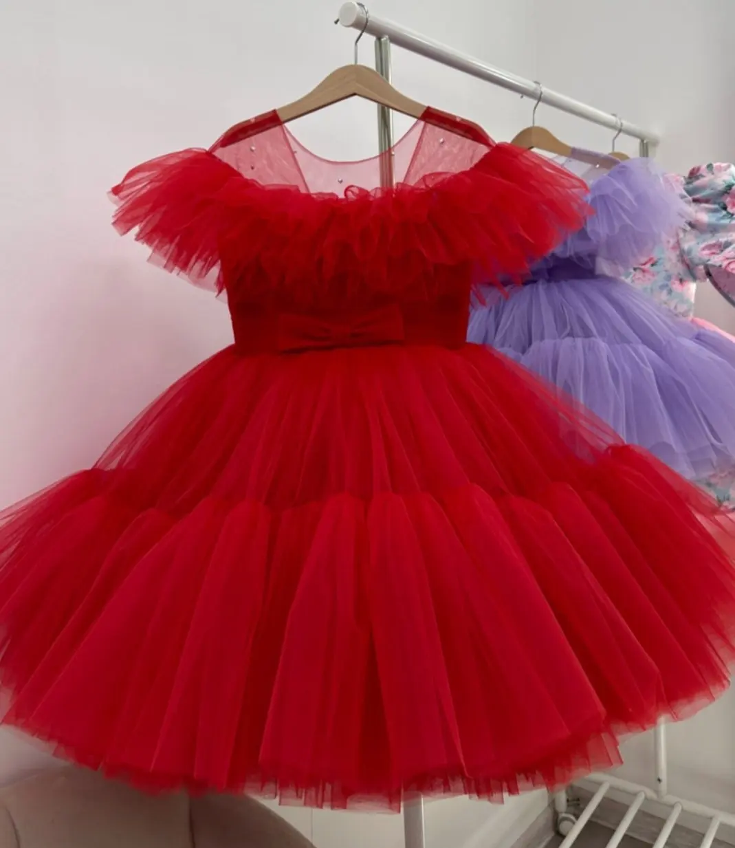 

MQATZ Wholesaler Flower Girl Dresses Girls Birthday Party Gown Big Bowknot Tulle Kids Frock Vestid