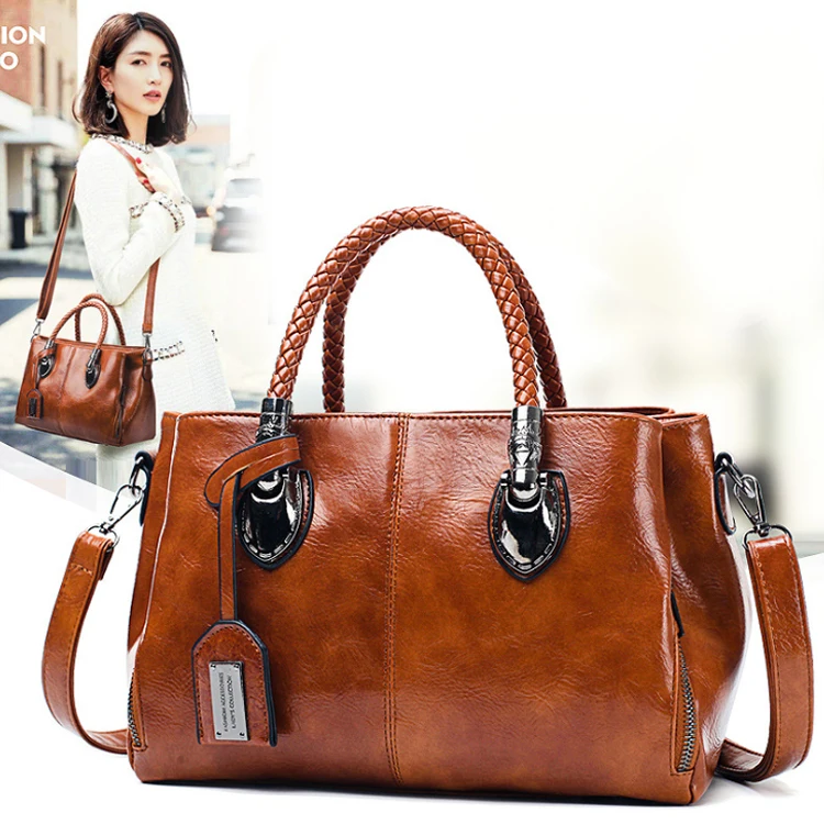 

Vintage oiled leather women's Boston knapsack Casual style waterproof handbag