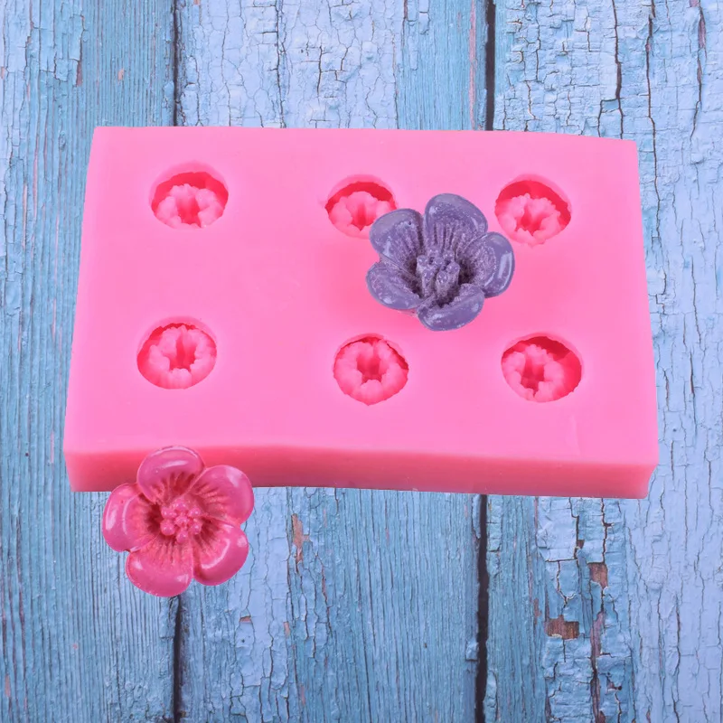 

6 in 1 Flower Silicone Mold Chocolate Peach Blossom Fondant DIY Cake Decoration Baking Tool Epoxy Soft Pottery Mold, As picture