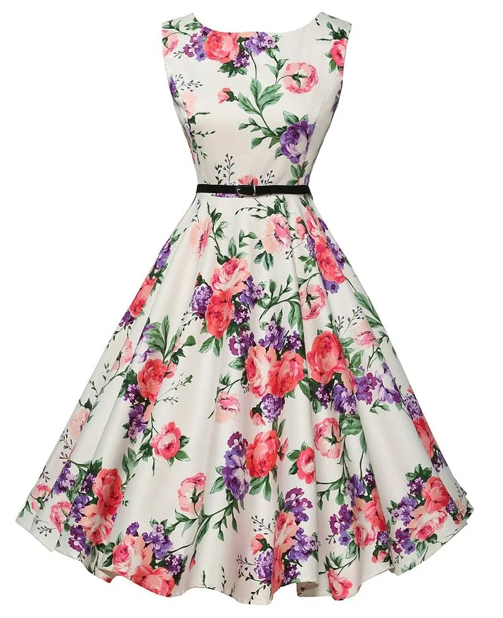 

Women's 1950s 60s Vintage Rockabilly Swing Dresses Retro Floral Cocktail Party Dress With Belt, As picture
