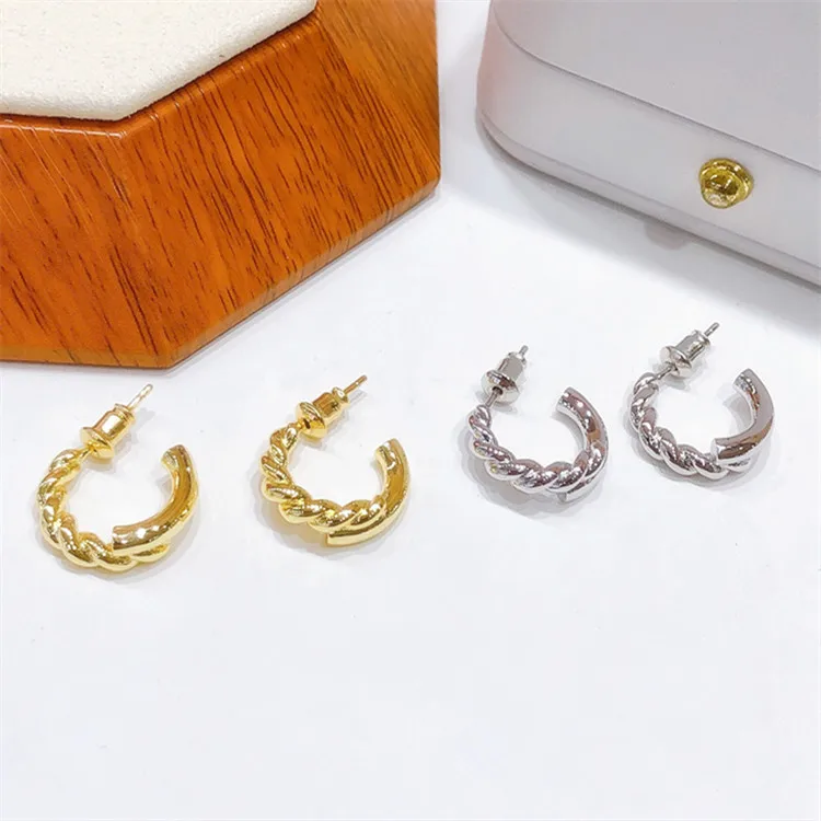 

Exquisite European Gold Silver Plating Twist Hoop Earring Twisted C Shape Earrings For Girls