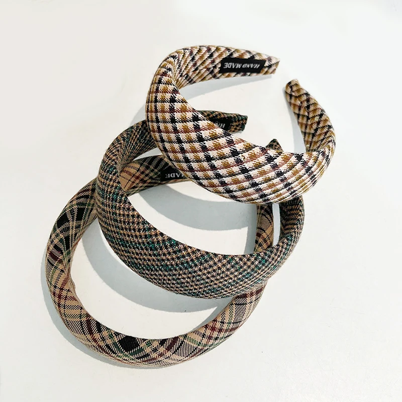 

Korean Autumn Winter Girl Hair Hoop British Style Go Out Hair Band Sponge Plaid Thickened Headband