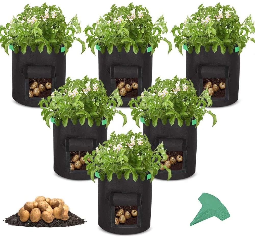 

felt fabric garden planter coco peat vegetable mushroom potato plant grow bags with handles 10 gallon