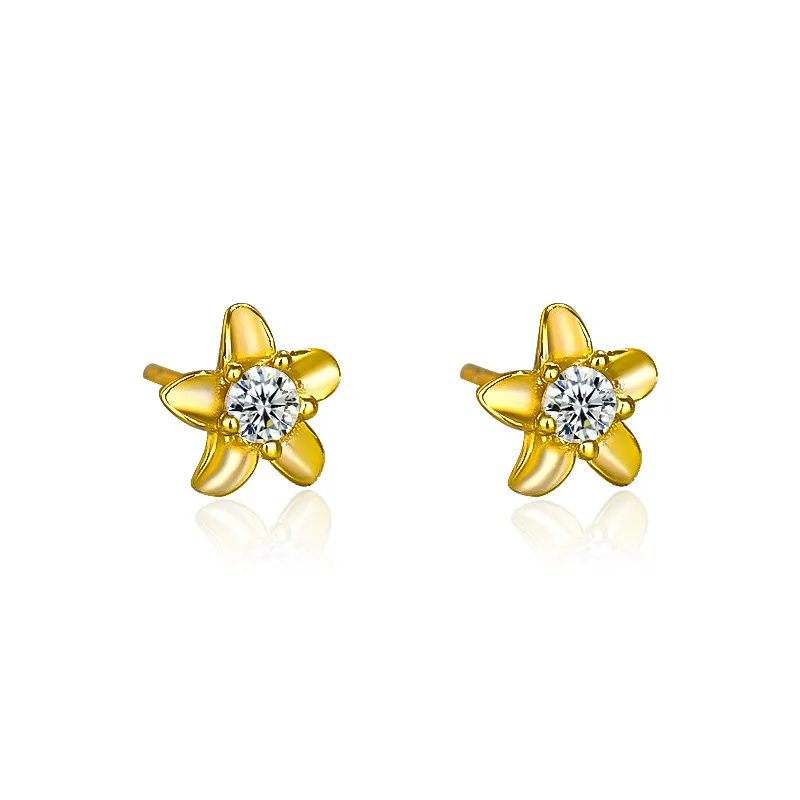 

18K Gold Plated S925 Silver Small Zircon Flower Stud Earrings Sterling Silver Flower Stud Earrings, As pictures
