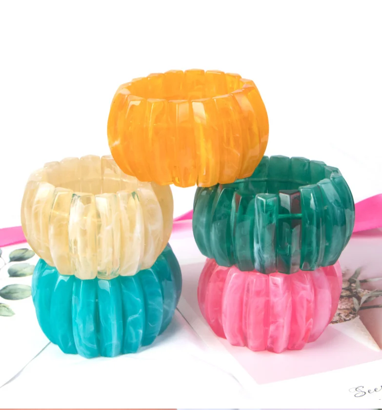 

Womens Morden Fashion Colorful Resin Bar Stretch Bracelet