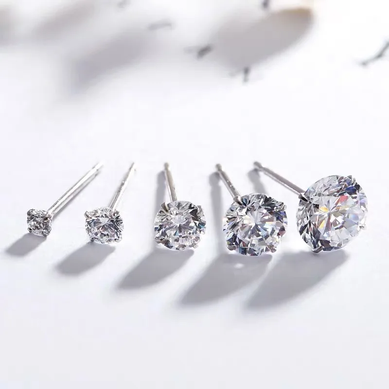 

3-8mm s925 sterling silver woman fashion simple diamond zircon ear studs For Women