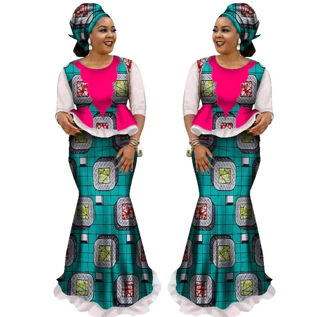 

2019 African Skirt Sets for Women Dashiki half sleeve tops & skirt Africa wax Print Clothing Plus Size skirt suits WY1681