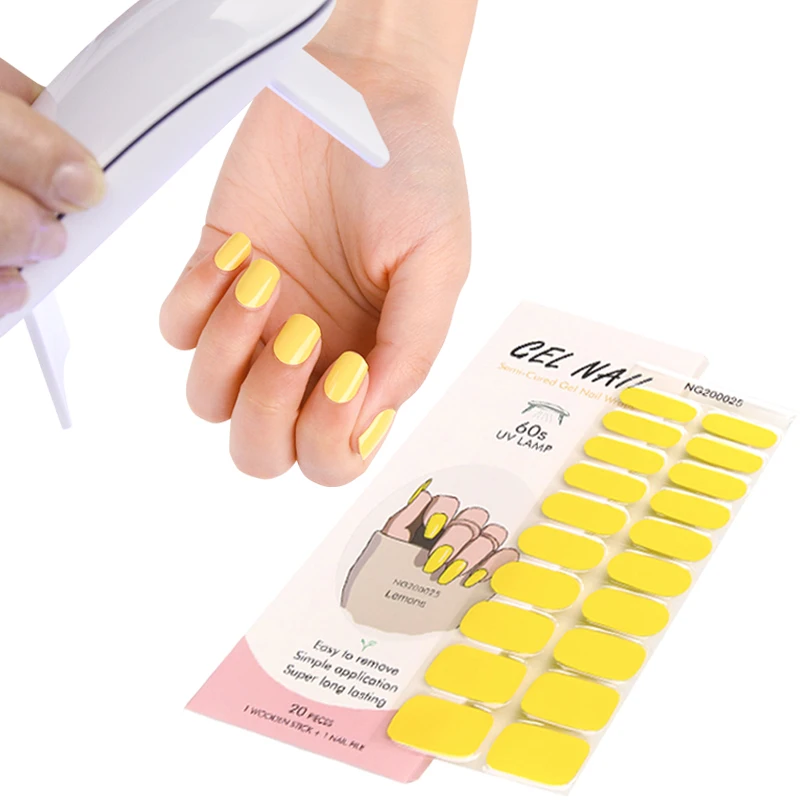 

Huizi factory new wholesale gel nail set with uv lamp Custom Logo Eco-Friendly solid color Semi Cured Gel Nail Wraps