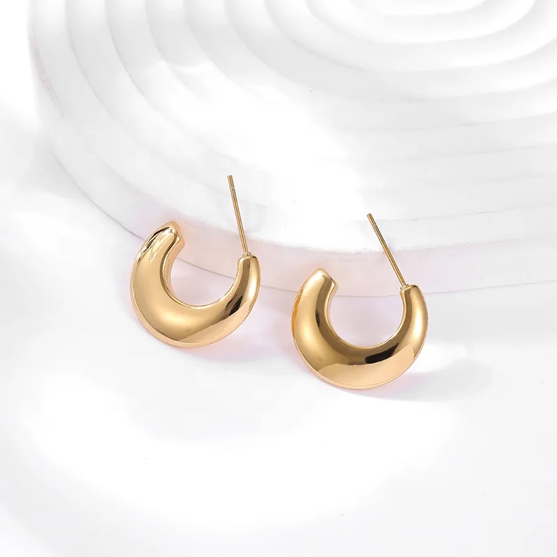 

Minimalist Design Hypoallergenic 316 Stainless Steel Earrings Gold Plated Hoop Earring Gift for Girls C Shape Earrings