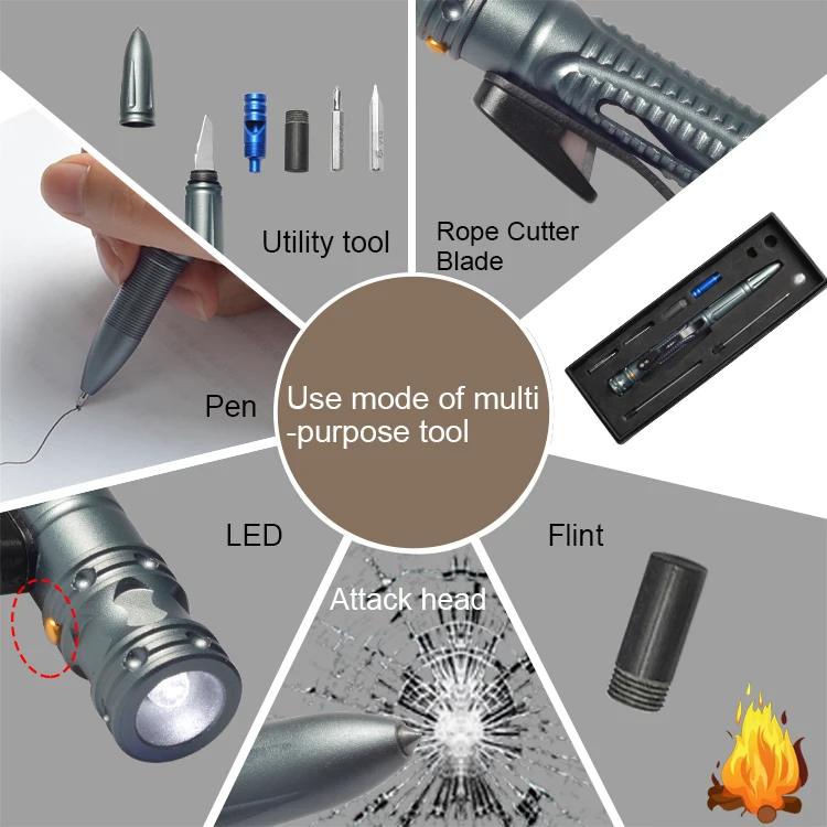 
Low MOQ Amazon best selling multifunction recharge aluminum self defense pen tactical pen with flashlight 