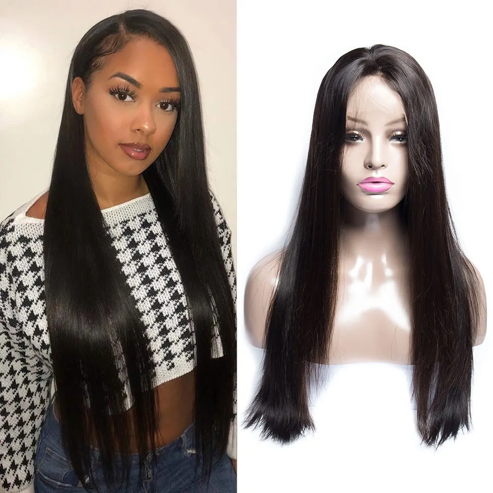 

Natural hair product 30 inch straight  lace frontal human hair wig with baby hair for black women