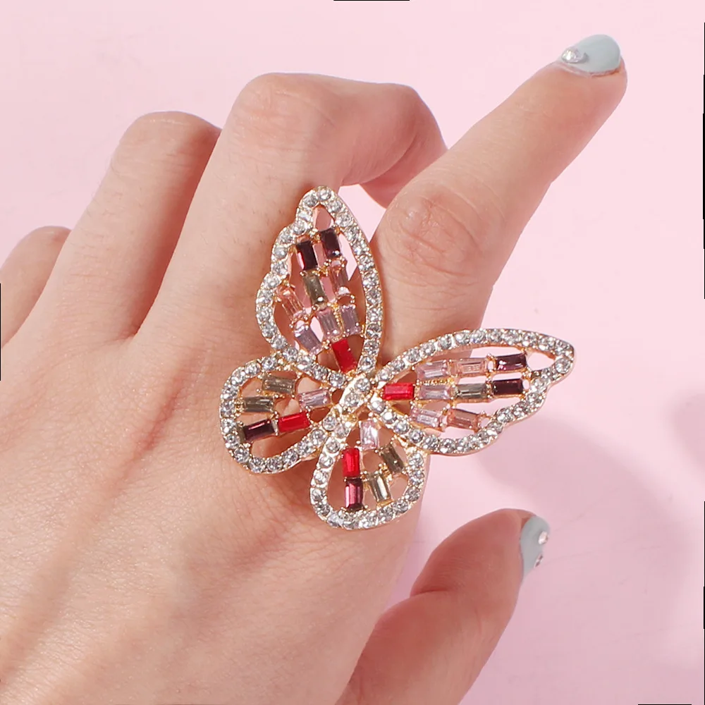 

Wholesale Butterfly Finger Ring With Rhinestones Alloy Jewelries Party Gift For Women Girls