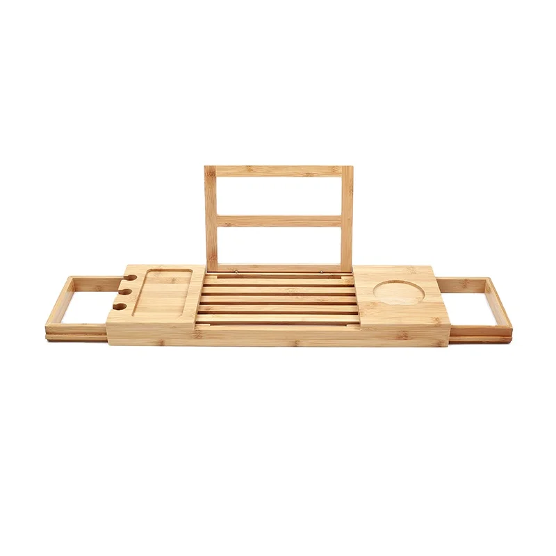 

Extendable Side Bath Tub Tray Luxury Bamboo Bathtub Caddy Bath Tray With Phone Holder Switch Stand Wine Glass Holder, Natural bamboo color