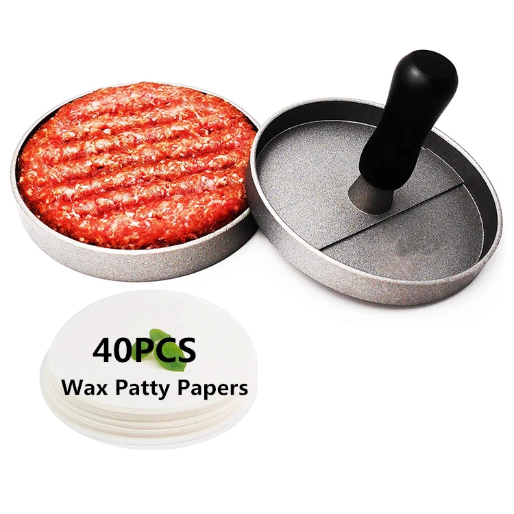 

Top Rated Hamburger Press Mold Set with Wax 40pcs Papers Sheets Meat Beef Pork Lamb Burger Patty Maker