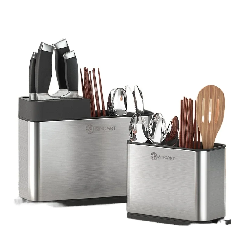 

Household Chopsticks Tube Spork Knife Storage Rack Draining Tray Stainless Steel Kitchen Tableware Barrel