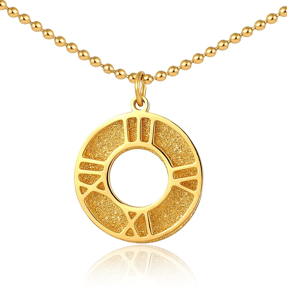 

Luxury Stainless Steel Round Charm Necklace For Women Jewelry Beaded Chain Frosted Double Circle Pendant Necklace For Women, Gold/silver/rose gold