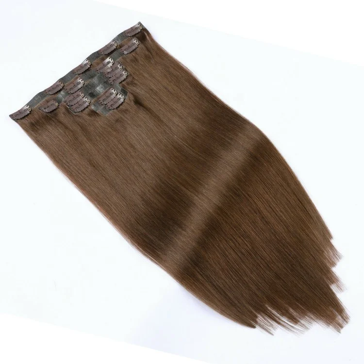 

High Quality 16inch Color 4 Medium Brown 6Pcs 90g/set Seamless Clip in Human Hair Extensions