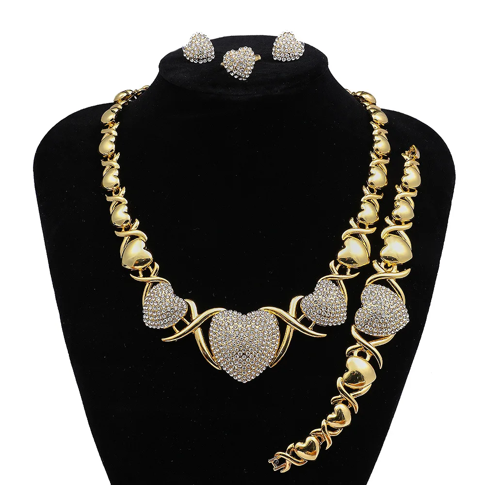 

Factory Party Luxury Wedding Brand Names High Quality Dubai Women Heart Pendant Necklace Gold Plated 4Pc Jewelry Sets