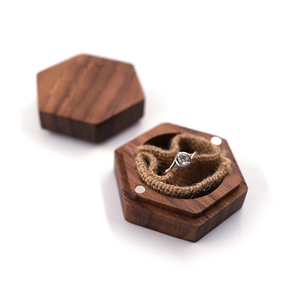 

Custom Engraveable Blank Luxury Walnut Cufflink Jewelry Packaging Wedding Wood Ring Box