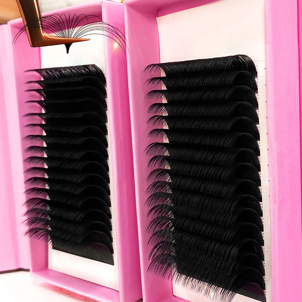 

Flower Human Hair Eyelash Quewel Custom Bomming Easy Fan Eyelash Extention Long 15-25mm, Matte black