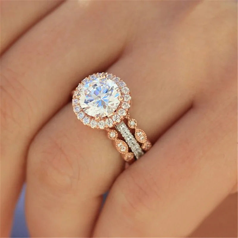 

New Round Finger Ring Band Dazzling Brilliant CZ Stone Four Prong Setting Classic Wedding Anniversary Gift For Wife&Girl friend