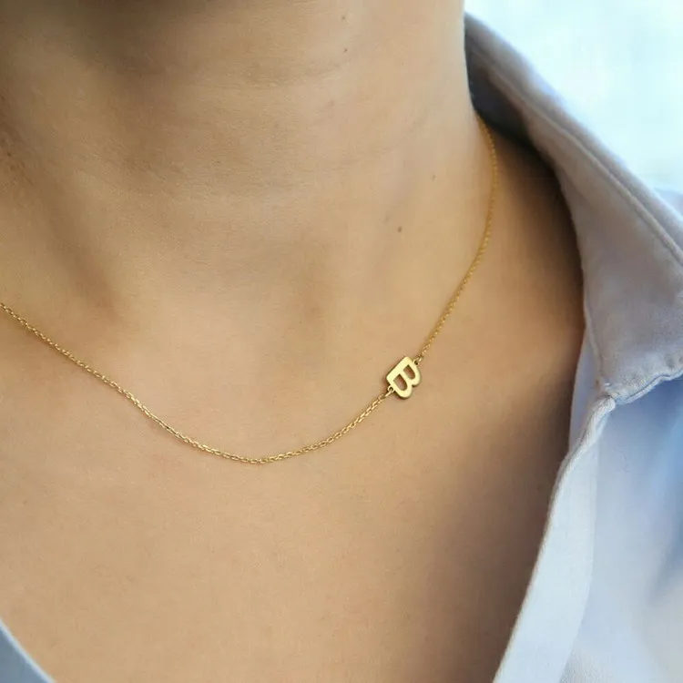 

Zooying Side Way Alphabet Letter Pendant Necklace Stainless Steel Gold Plated Charm Necklaces Link Chain Freshwater Pearl Alloy