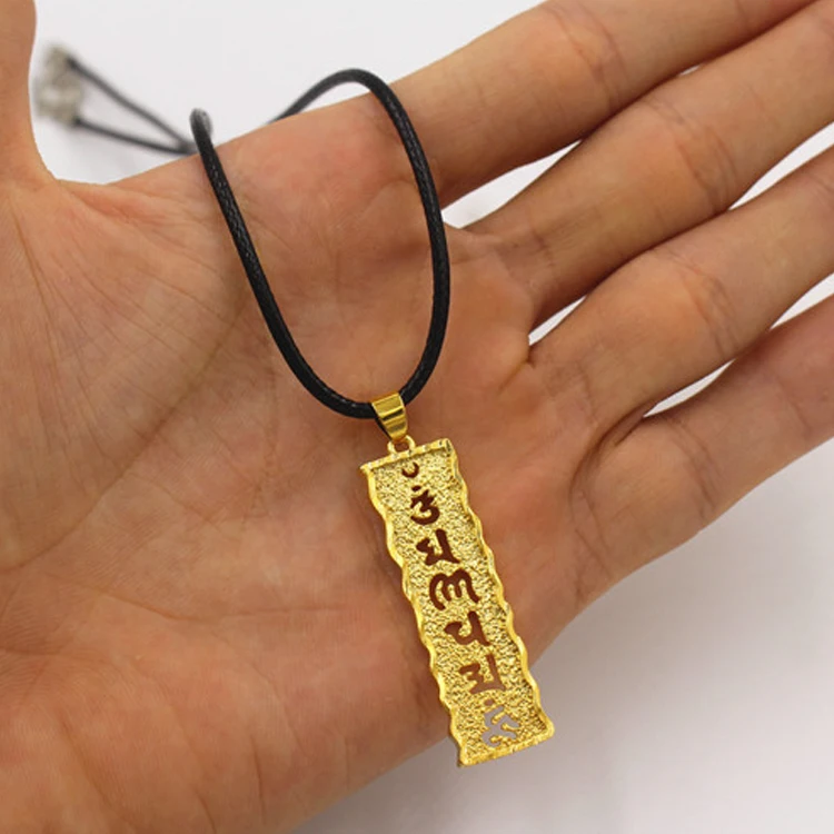 

Euro Coins Vietnamese Sand Gold Six-Character Mantra Sanskrit Pendant Necklace Thick Gold-Plated Quality Gift