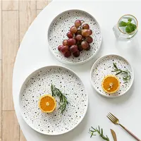 

Crockery dinnerware round terrazzo decal cheap ceramic stoneware serving plate for catering wedding