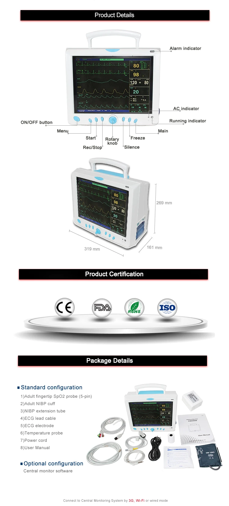 Contec Cms9000 Factory Wholesale Medical Patient Monitor Chinese