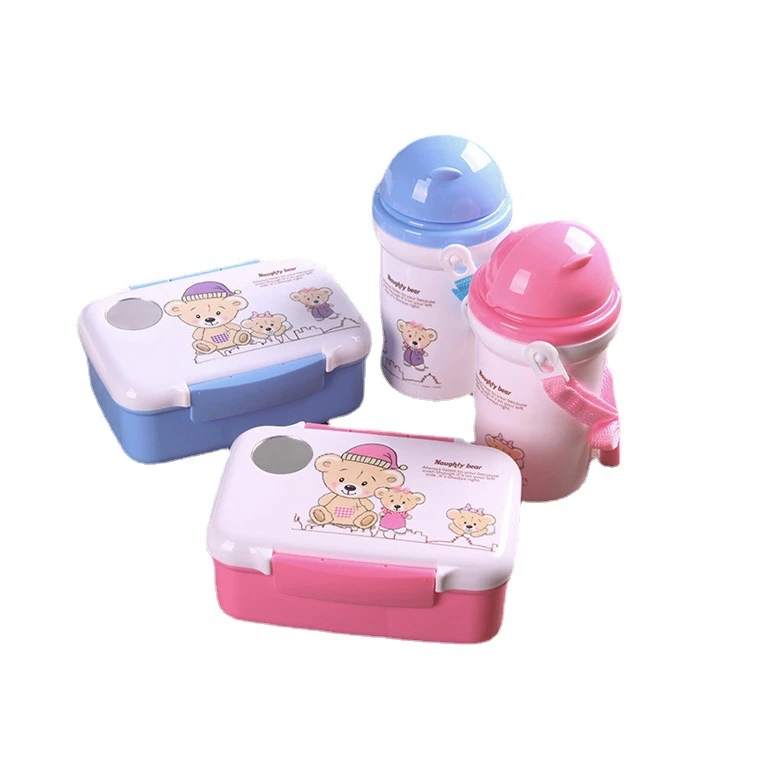 

W21 Cheap 500ml cartoon cute children leakproof lunchbox food containers kid school lunch bento box with water bottle