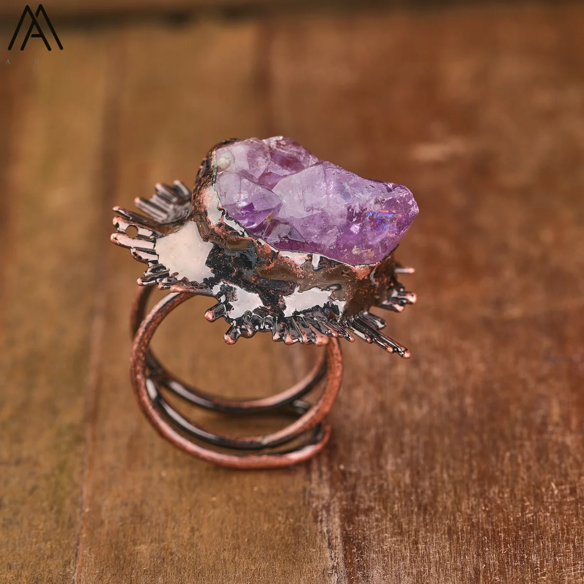 

Raw Amethyst Healing Crystal Quartz Rings Designer Vintage Jewelry for Man Women