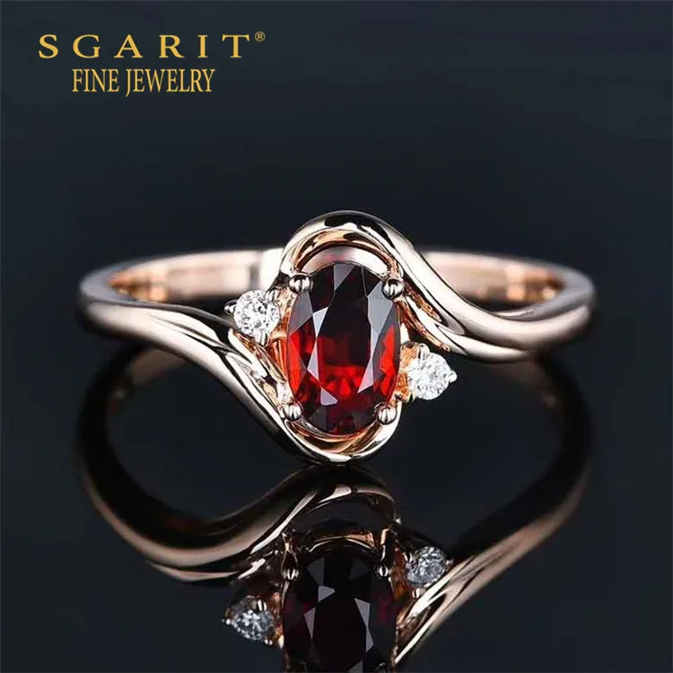 

SGARIT hot sale classic engagement ring 0.65ct natural pigeon blood red ruby ring 18k gold jewelry women