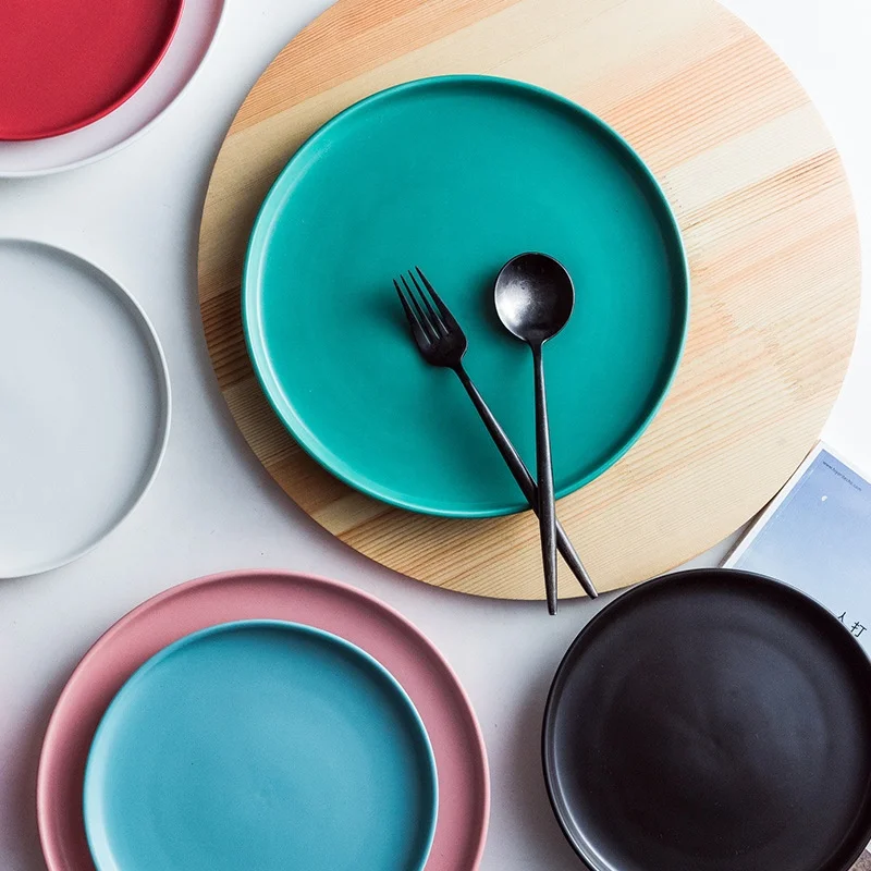 

8In 10In Ceramic Dish Nordic INS Style Hotel Restaurant Dish Service Plate Fruit Salad Pasta Ceramic Plate Dish, As pictures