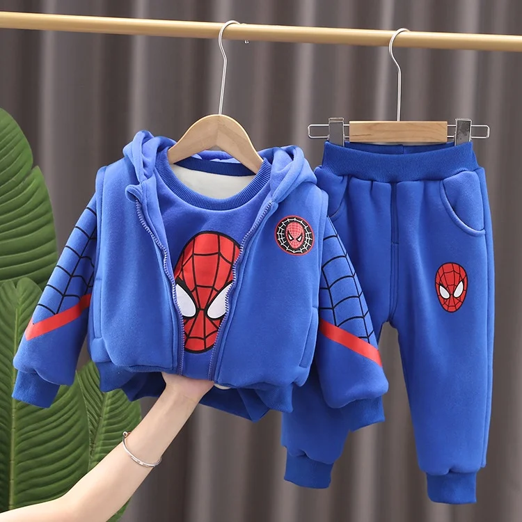 

Fall Winter 2021 Cartoon Character Casual Suits Kids Fleece Outfit Hoodie Jacket Sweater Sweatpants 3 Piece Boy's Clothing Sets, Blue, red