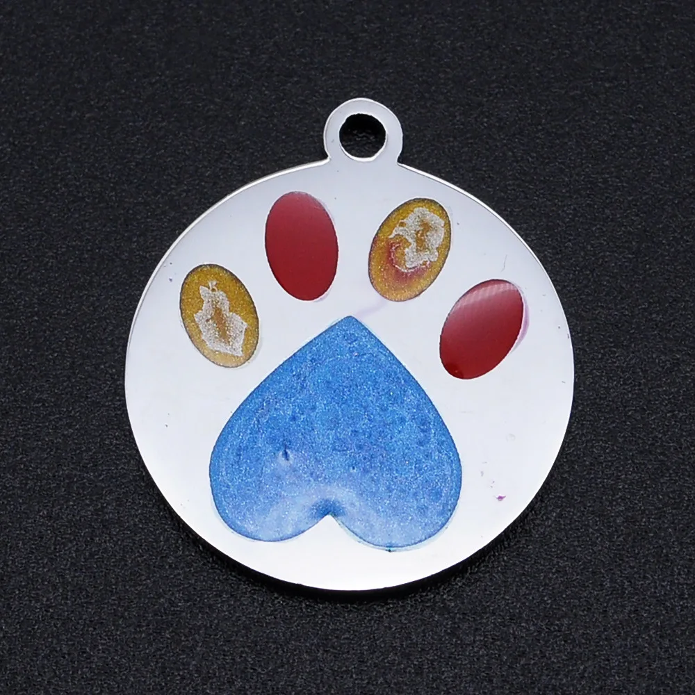 

Personalised 5Pcs/Bag Round Color Dog Paw Print Pendant DIY Stainless Steel Accessories