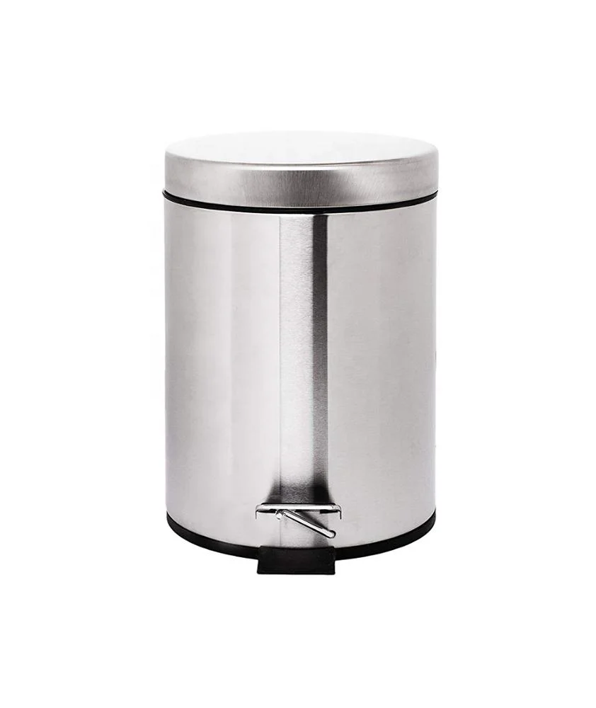 

Kitchen Brushed stainless steel trash can Round trash bin with Lid