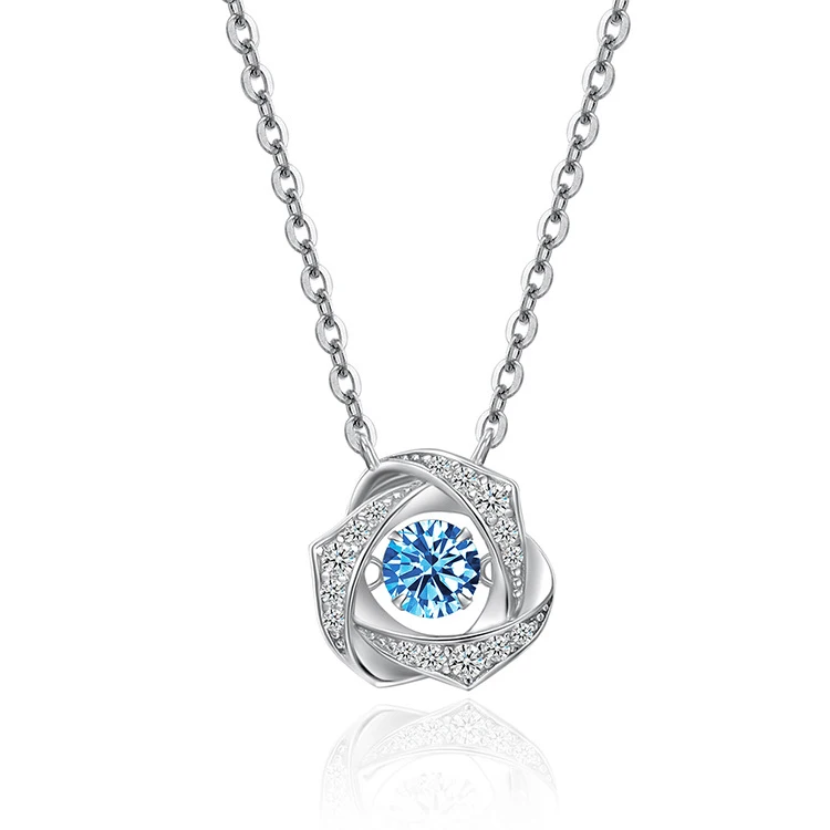 

ANSTER Trendy Charm Flower Pendant Sterling Silver 925 Female Blue Zircon Stone Necklace