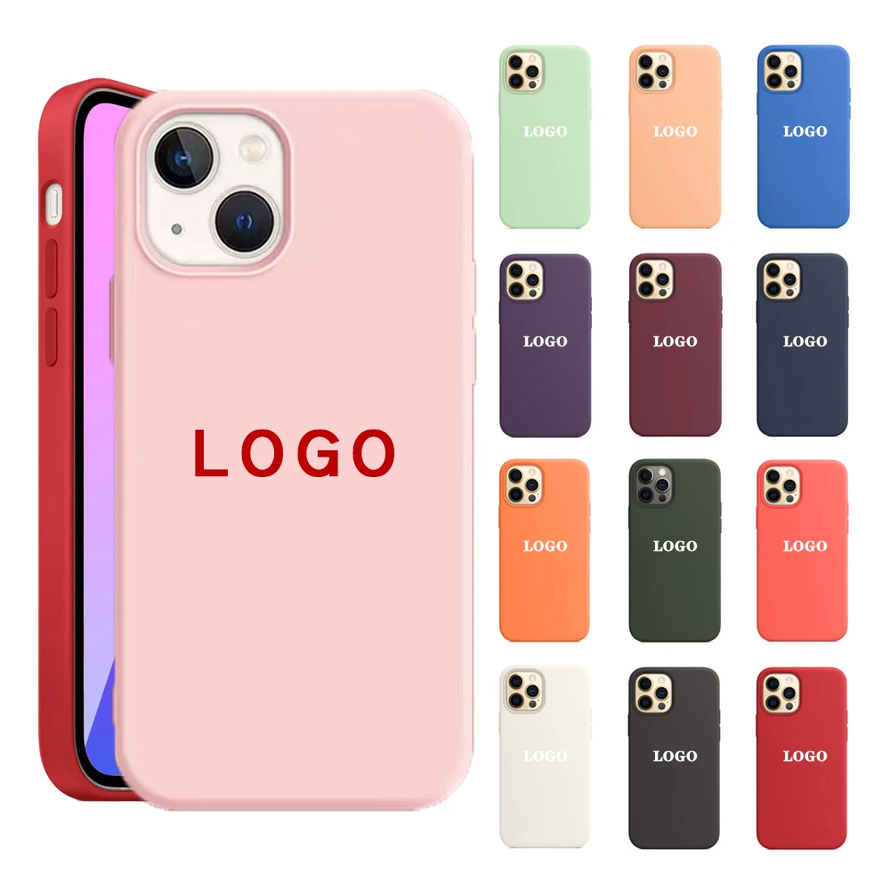 

Original Soft Liquid Silicone Rubber Cell Phone Case For Apple Iphone 12 13 Pro Max Mobile Phone Case Cover With Logo Bag, Design pictures in any color