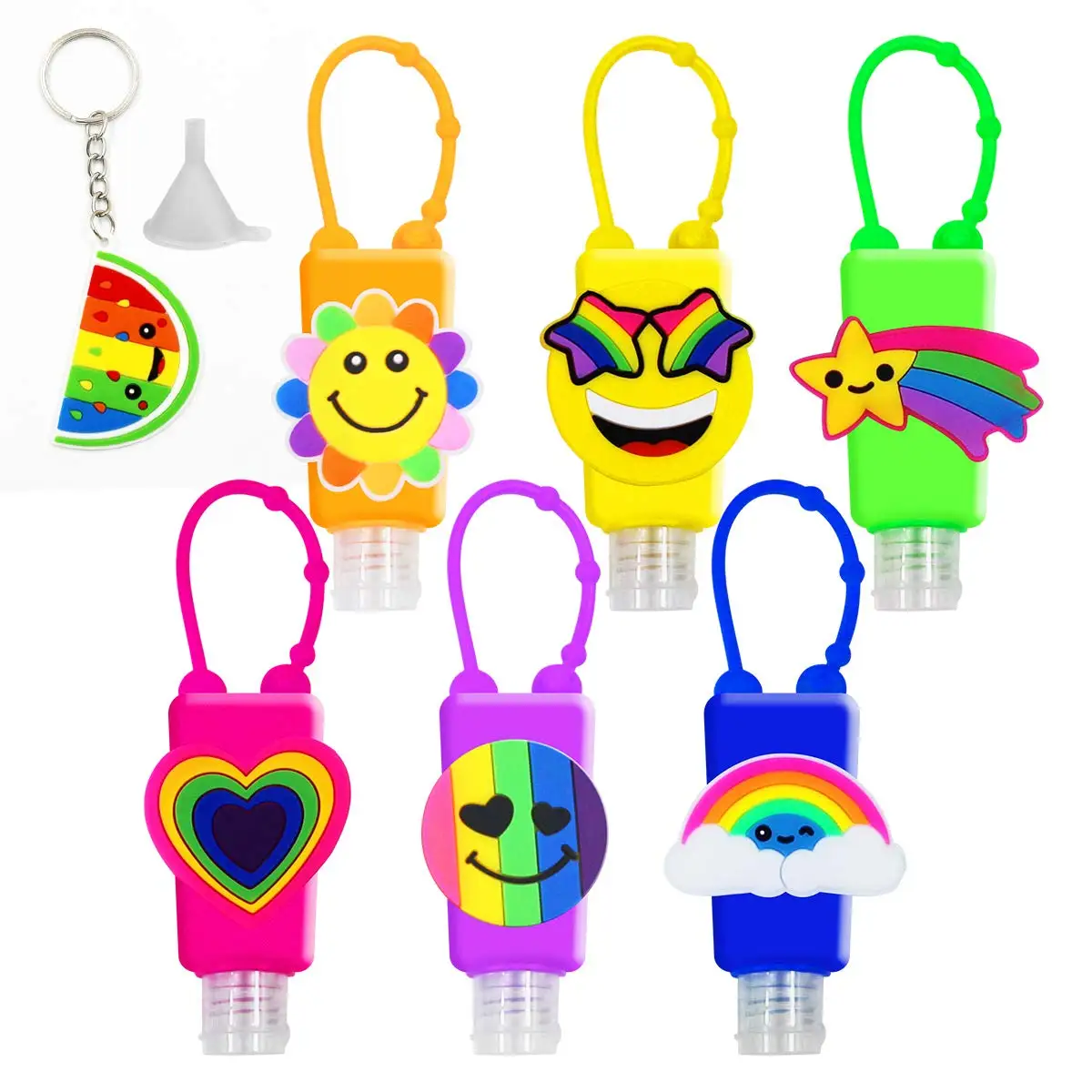 

Kids empty hand sanitizer holder keychain carrier travel size bottle with silicone case leak proof refillable portable container, White blue and other color customized...