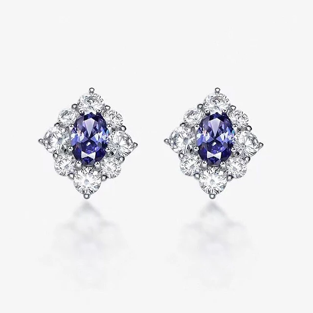 

925 Sterling silver Sapphire diamond earrings 18k white gold plated earrings silver