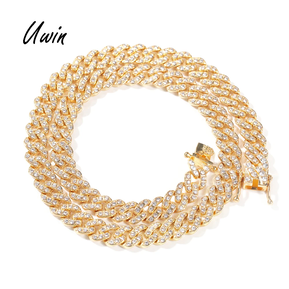 

Hip Hop Alloy Rhinestones 9mm Cuban Link Chain Necklace Bracelets Cheap Rapper Jewelries for Men Women, Gold, silvery