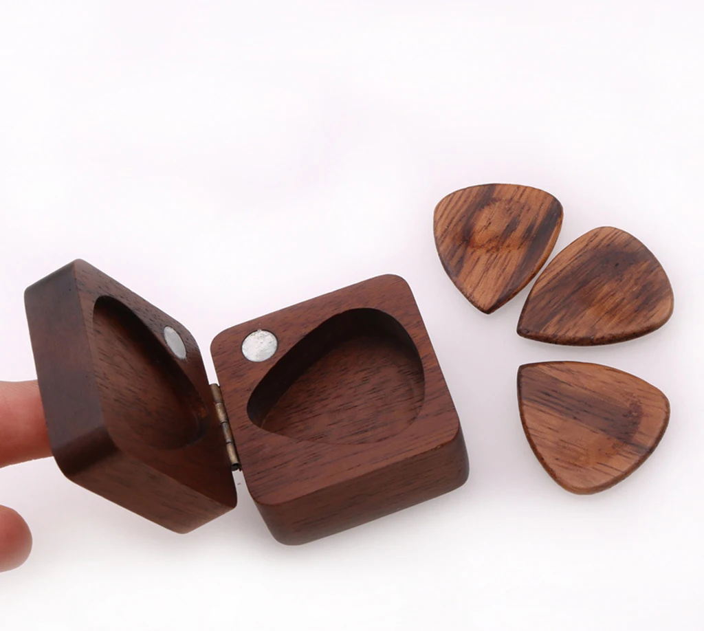 

Square guitar pick holder pick box wooden guitar pick box logo oem picks case, Wood color