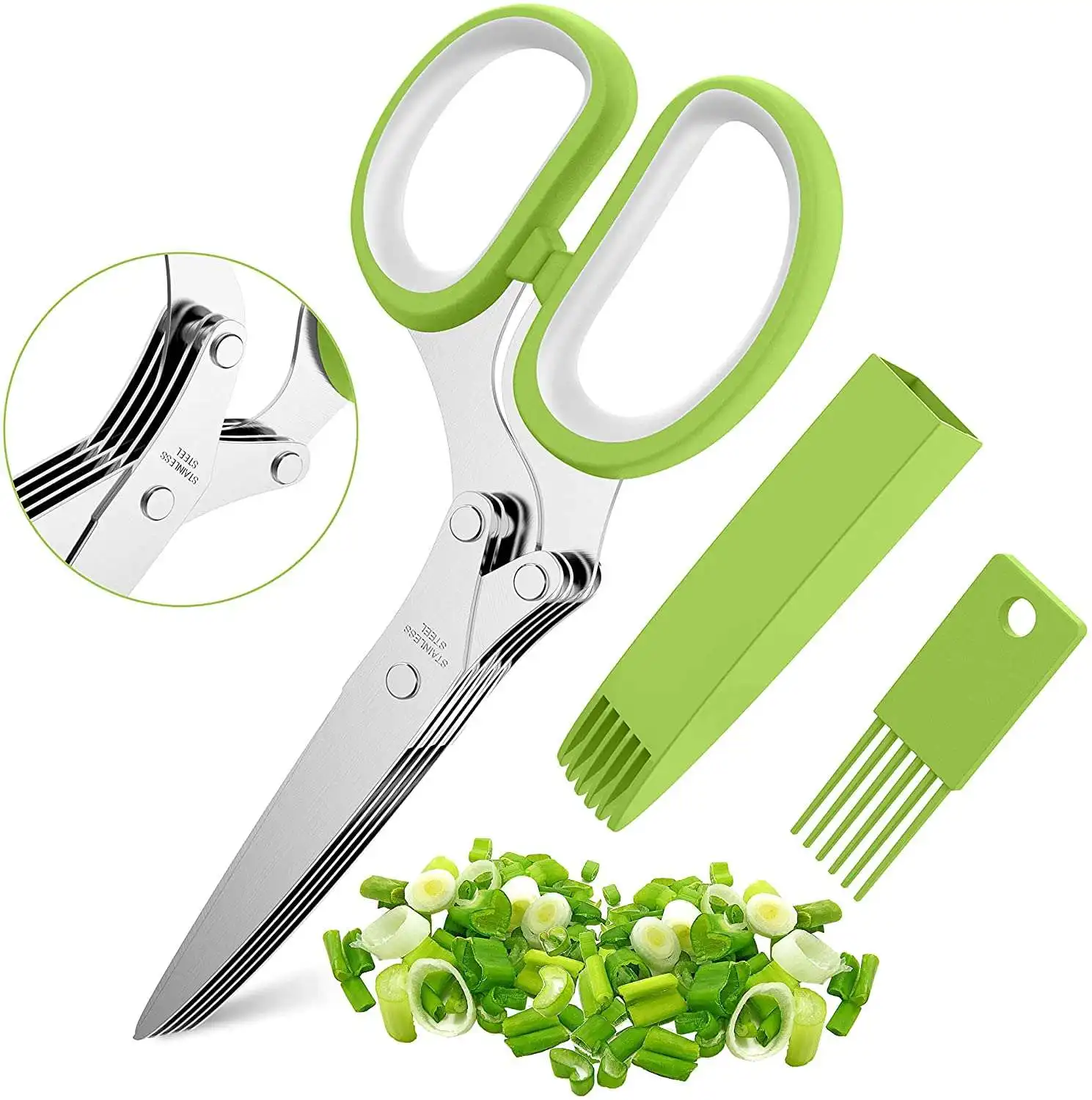 

Scissors with 5 Blades and Cover, Multipurpose Cutting Herb Stripper, Shears Dishwasher Safe, Customized color