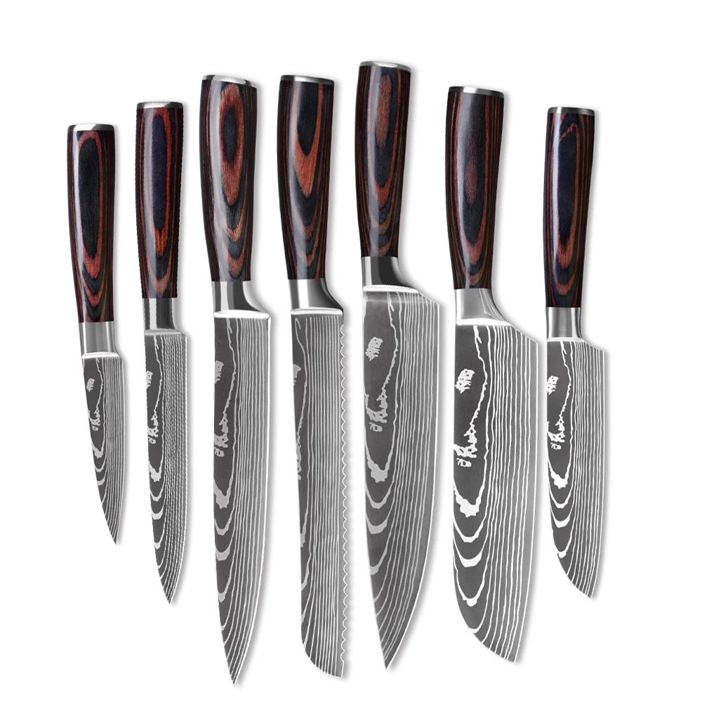 

Yangjiang Knife Laser Chef 7pcs Kitchen Knife Set Damascus Veins 13 Styles Professional 7cr17 High Carbon Stainless Steel 30pcs