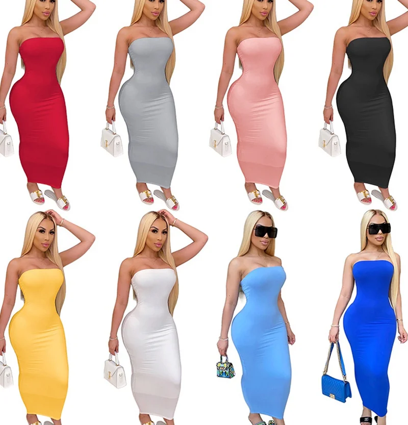 

Q107016 2021 new arrival 8 colors plus size dress solid women casual dress backless max bodycon dress with lady