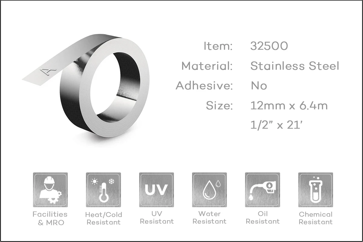Dymo Ind Embossing Nonadhesive Stainless Steel Tag 32500 12mm X 6.4m